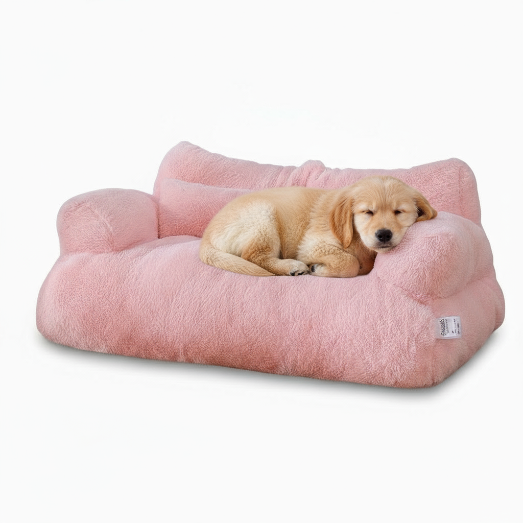 Pet on pink bed